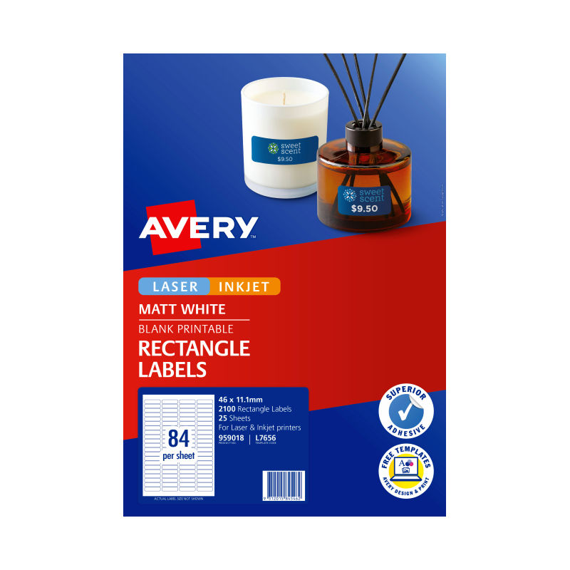 Avery Permanent Multi-purpose Labels - 46 x 11.1 mm 84UP - 2100 Labels - 25 Sheets