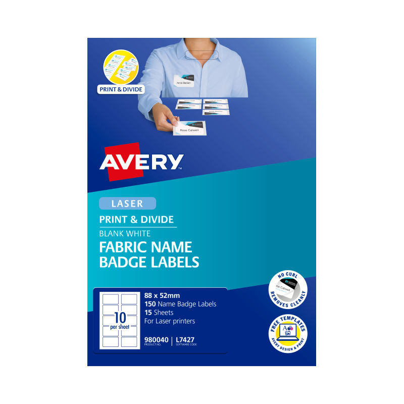 Avery Laser Fabric Name Badge L7427 10Up - Pack of 15