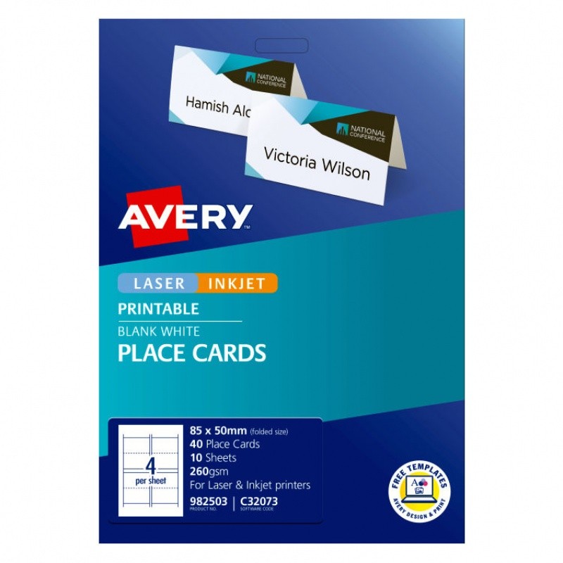Avery White Folded Place Cards 85 x 50 mm, 40 Cards Avery White Folded Place Cards 85 x 50 mm, 40 Cards