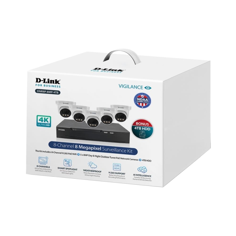 D-Link DNR8P-8MP-4TB Vigilance Surveillance Kit 8CH NVR & 5 x 8MP Turret Cameras - 4TB HDD
