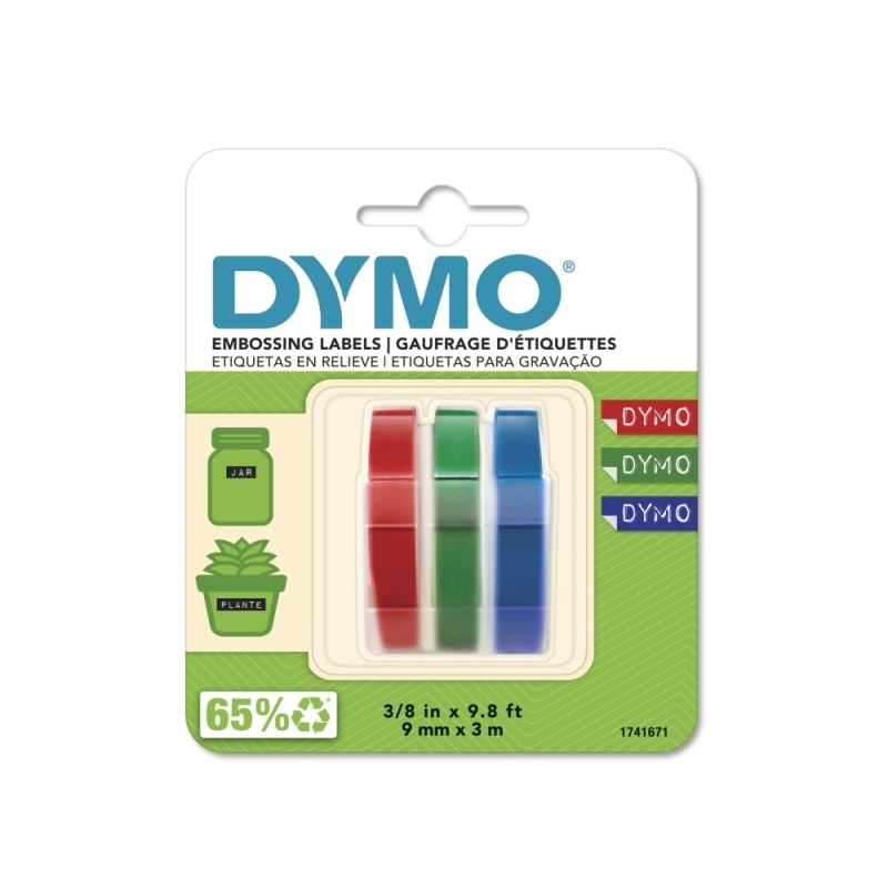 DYMO 1741671 Assorted Colours Self-Adhesive Embossing Label Rolls - 9mm x 3m, 3 Rolls