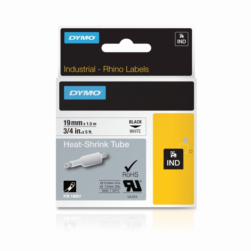 DYMO 18057 Black on White Industrial Rhino Heat-Shrink Tube Label Tape - 19mm x 1.5m DYMO 18057 Black on White Industrial Rhino Heat-Shrink Tube Label Tape - 19mm x 1.5m