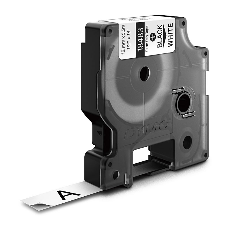 DYMO 18483 Black on White Industrial Rhino Permanent Polyester Label Tape - 12mm x 5.5m DYMO 18483 Black on White Industrial Rhino Permanent Polyester Label Tape - 12mm x 5.5m