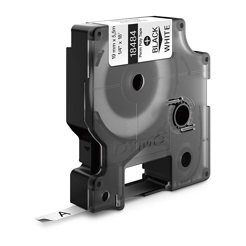 DYMO 18484 Black on White Industrial Rhino Permanent Polyester Label Tape - 19mm x 5.5m