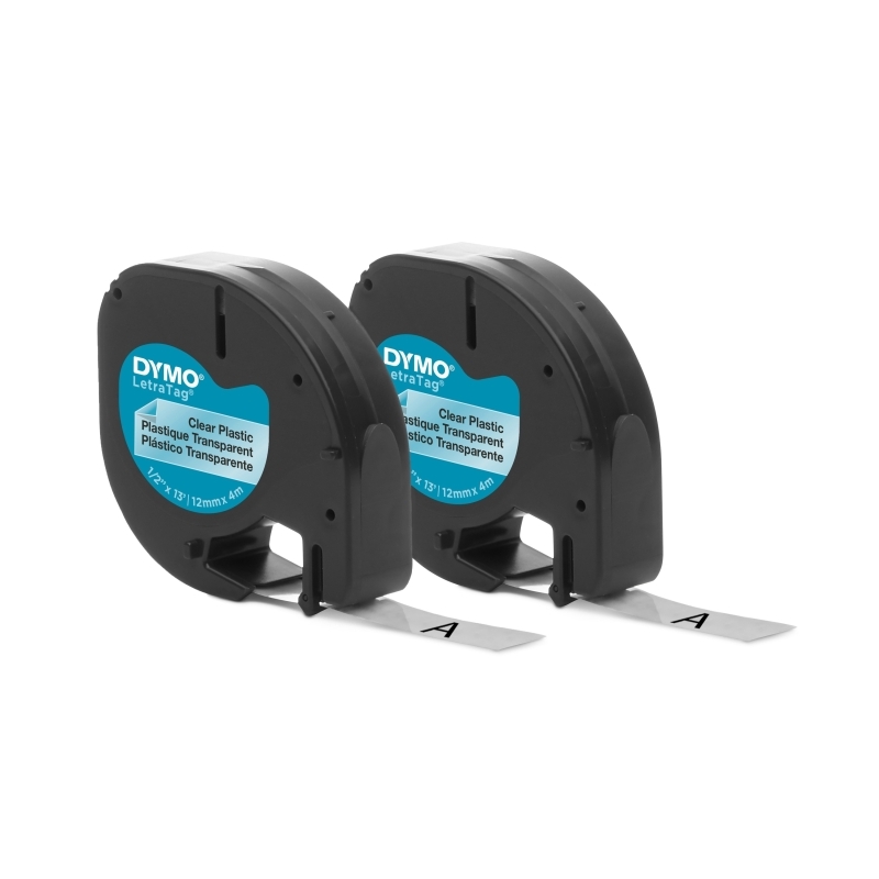 2 Pack DYMO 2191233 Black on Clear Plastic LetraTag Label Tapes - 12mm x 4m 2 Pack DYMO 2191233 Black on Clear Plastic LetraTag Label Tapes - 12mm x 4m