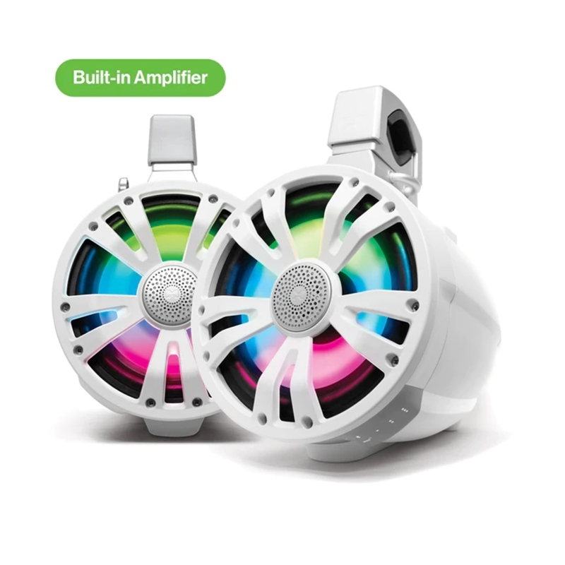 EcoXgear ETBB08 2-Pack White 8 Inch Marine Amplified Speakers + 2 Battery Pack