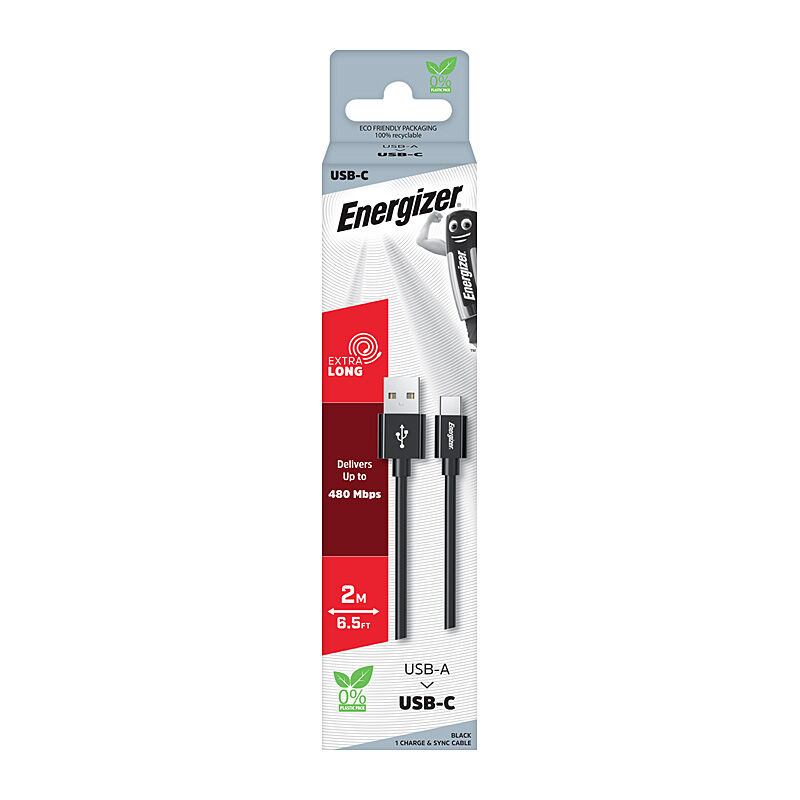 Energizer 2m TPE USB-A / USB-C Cable - Black Energizer 2m TPE USB-A / USB-C Cable - Black