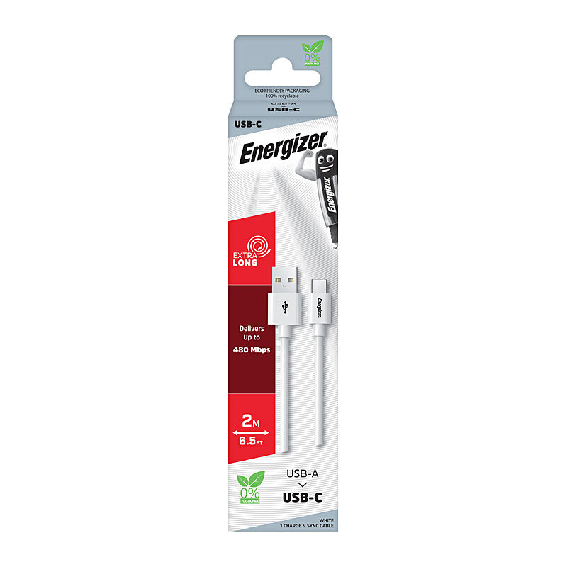 Energizer 2m TPE USB-A / USB-C Cable - White