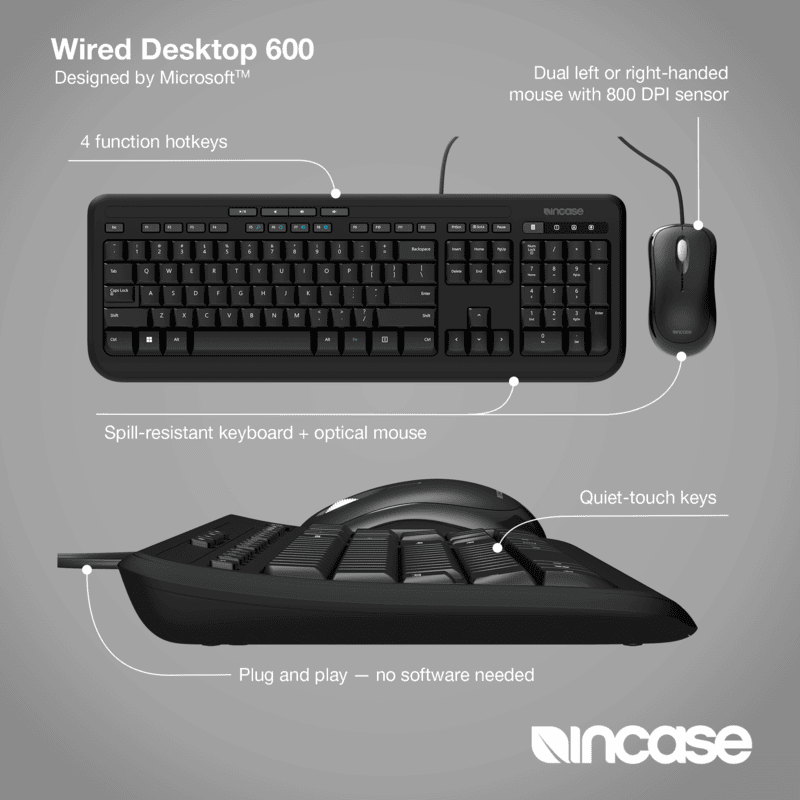 Incase Wired Keyboard & Mouse Desktop 600 - Black Incase Wired Keyboard & Mouse Desktop 600 - Black
