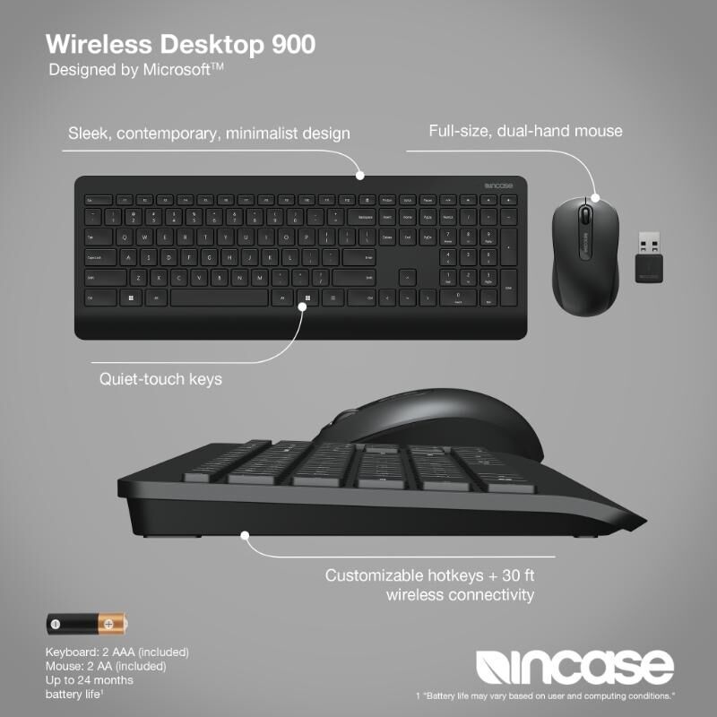 Incase Wireless Keyboard & Mouse Desktop 900 - Black Incase Wireless Keyboard & Mouse Desktop 900 - Black
