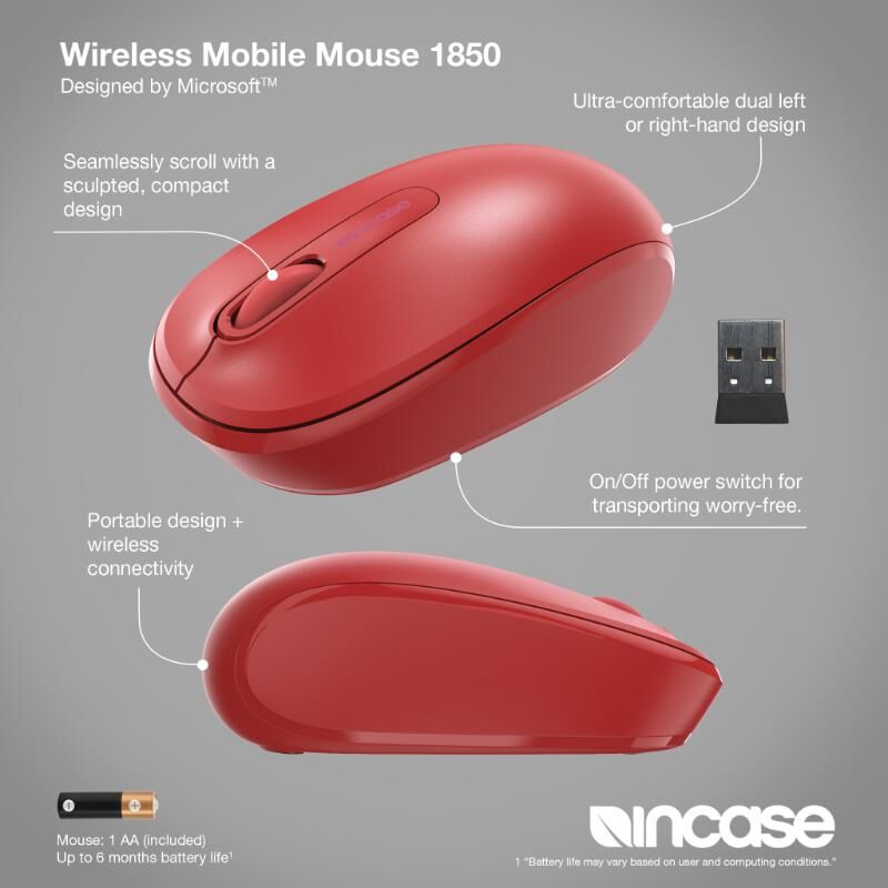 Incase Wireless Mobile Mouse 1850 - Flame Red Incase Wireless Mobile Mouse 1850 - Flame Red