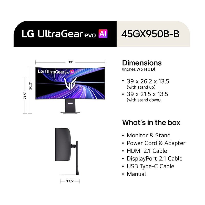 LG 45in UltraGear OLED 5K2K Dual Mode  Gaming Monitor