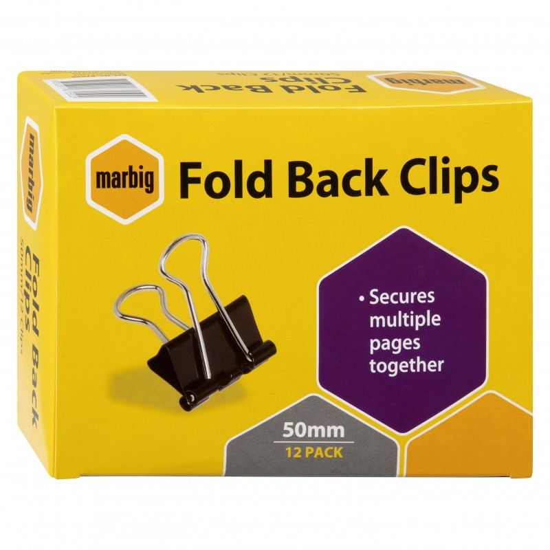 Marbig Fold Back Clips 50 mm, Box of 12