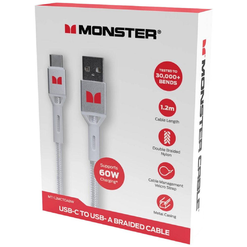 Monster 1.2m USB-C to USB-A Cable - White