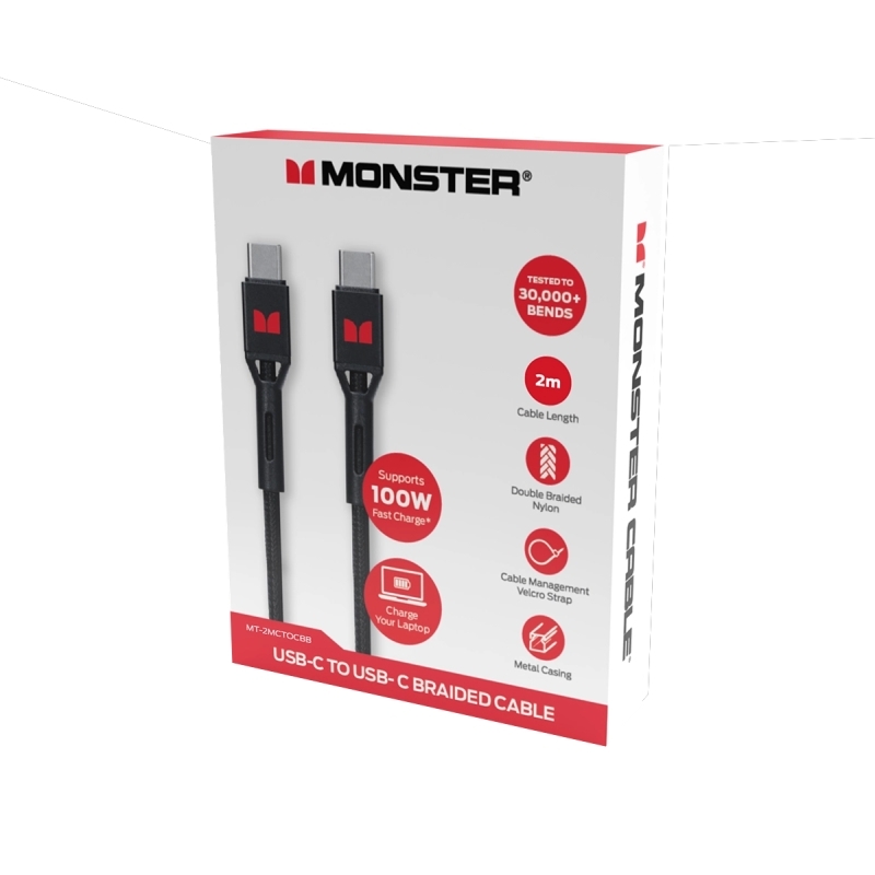 Monster USB-C to USB-C Braided Cable - Black 2m Monster USB-C to USB-C Braided Cable - Black 2m