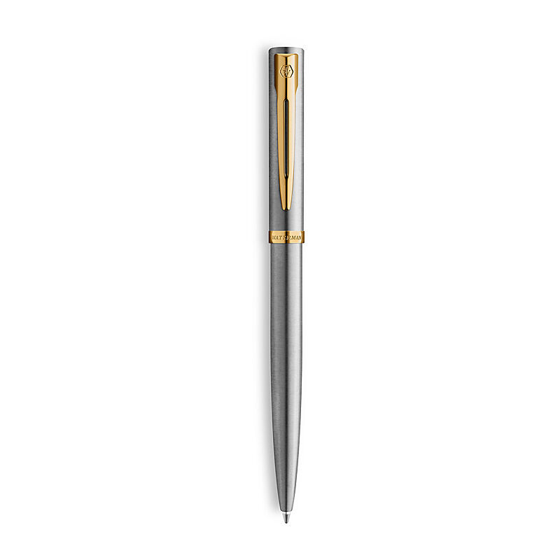 Waterman Impression Ballpoint Pen - Stainless Steel Gold Trim Medium Waterman Impression Ballpoint Pen - Stainless Steel Gold Trim Medium