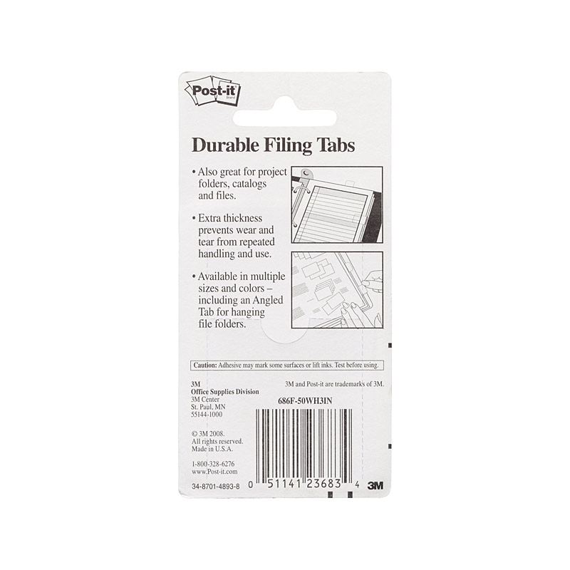 Post-It 686-50WHN3LN Filing Tabs - White 75mm - Pack of 300