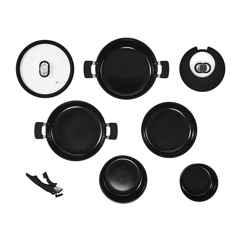 Resto Black Multifunctional Cookware Set - Pack of 8 Resto Black Multifunctional Cookware Set - Pack of 8