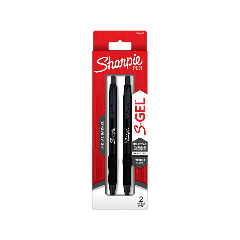 Sharpie S-Gel Metal Barrel Gel Pens 0.7 mm Matte Black, 6 Packs of 2