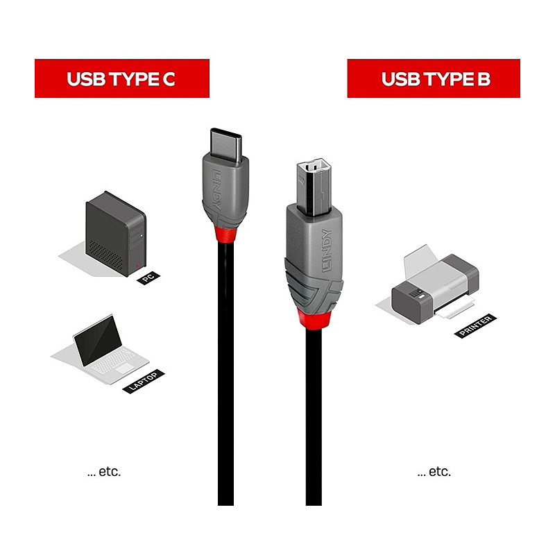 Lindy 2m USB 2.0 Type C to B Lindy 2m USB 2.0 Type C to B