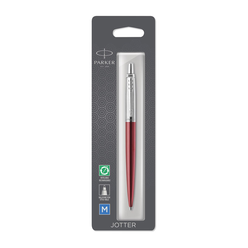 Parker Jotter Kensington Red Chrome Trim Ballpoint Pen