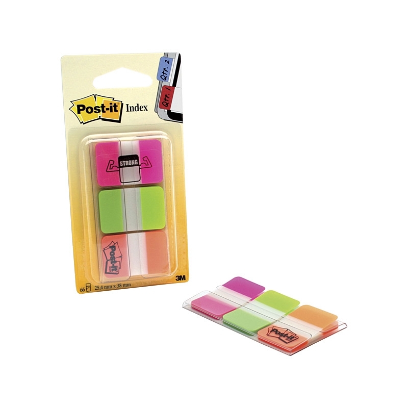 Post-It Index Tabs Pink Green Orange 25 x 43mm 3-Pack - Box of 6