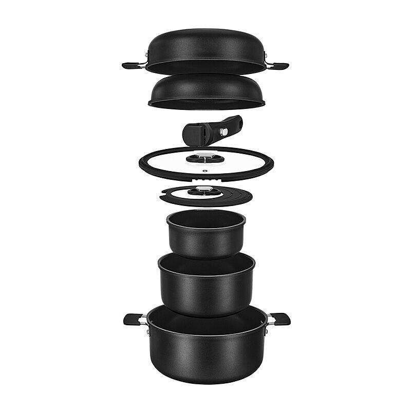 Resto Black Multifunctional Cookware Set - Pack of 8 Resto Black Multifunctional Cookware Set - Pack of 8