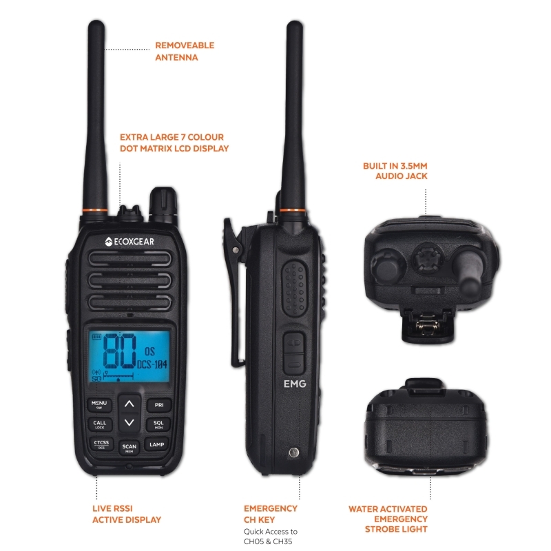 EcoXgear ECOXTALK EXG500 5-Watt Long Range IP67 Handheld UHF Radio (17km)