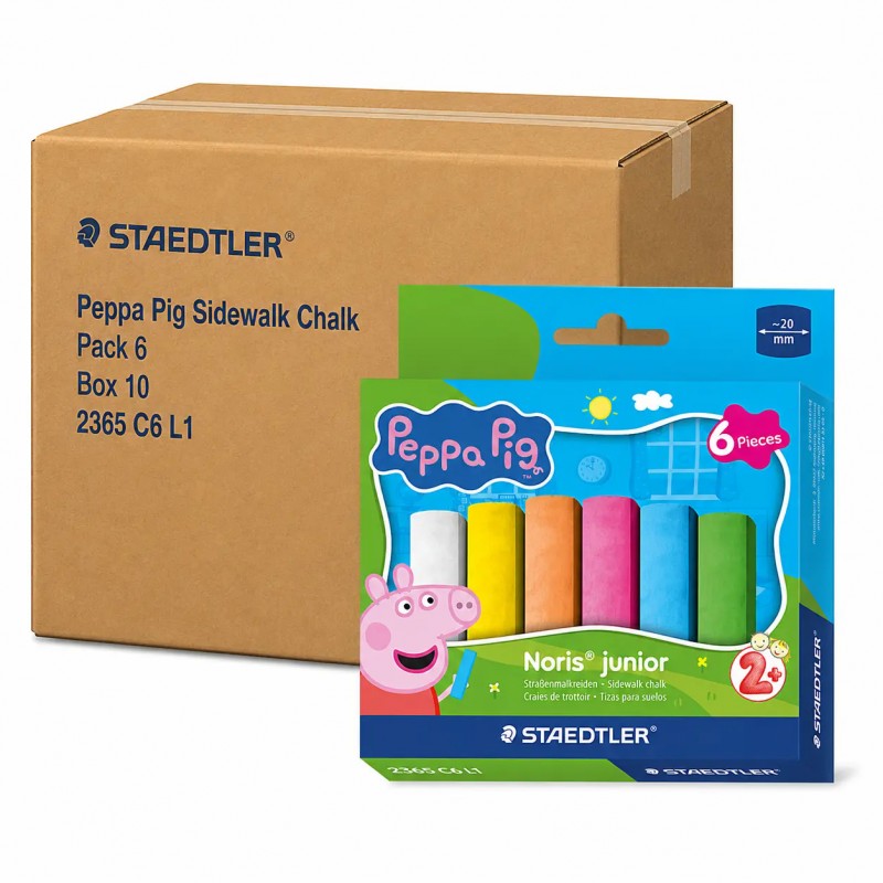 Staedtler Noris Junior Peppa Pig Sidewalk Chalks Assorted Colours, 6 Chalks per Pack, Box of 10 Packs Staedtler Noris Junior Peppa Pig Sidewalk Chalks Assorted Colours, 6 Chalks per Pack, Box of 10 Packs