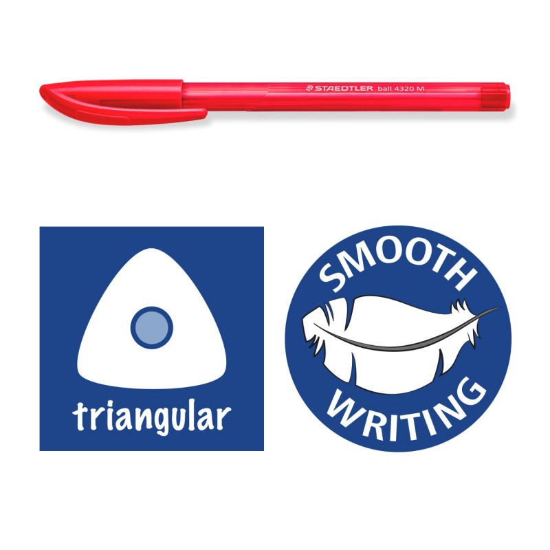 Staedtler 4320 Triangular Ballpoint Pens Red Medium 1.0 mm, Box of 10