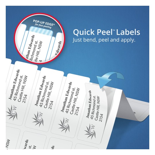 Avery Quick Peel Address Labels with Sure Feed - 63.5 x 46.4 mm 18UP - 900 Labels - 50 Sheets