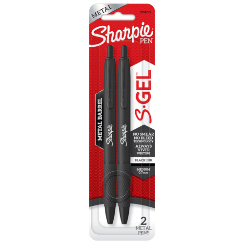 Sharpie Gel Black Metal Barrel 0.7mm Black - Pack of 2 - Box of 7