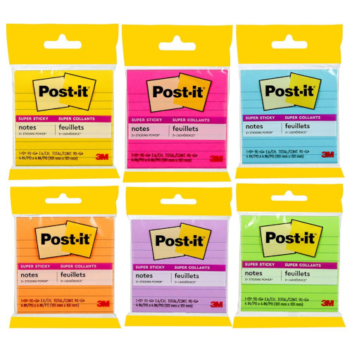 Post-It Super Sticky Notes 4490-SSMX - Pack of 1 - Box of 6