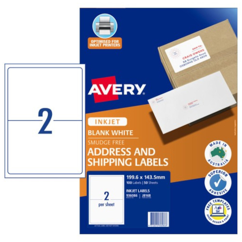 Avery Shipping Labels - 199.6 x 143.5 mm - 2UP - Pack of 50