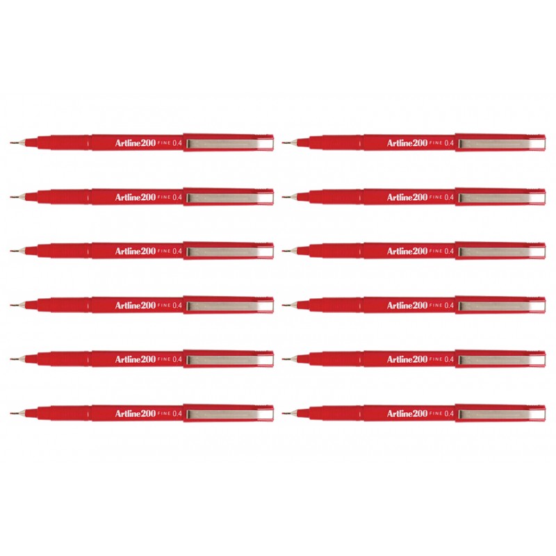 Artline 200 Fineliner Pen 0.4 mm Red, Box of 12 Artline 200 Fineliner Pen 0.4 mm Red, Box of 12