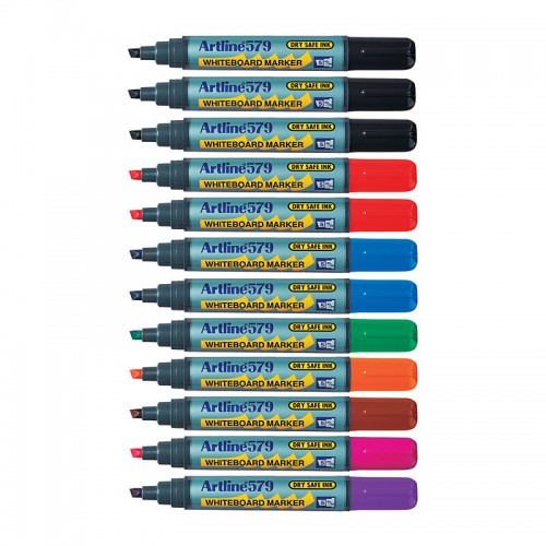 Artline 579 Whiteboard Marker 5mm Chisel Tip Assorted Colours - Box of 12