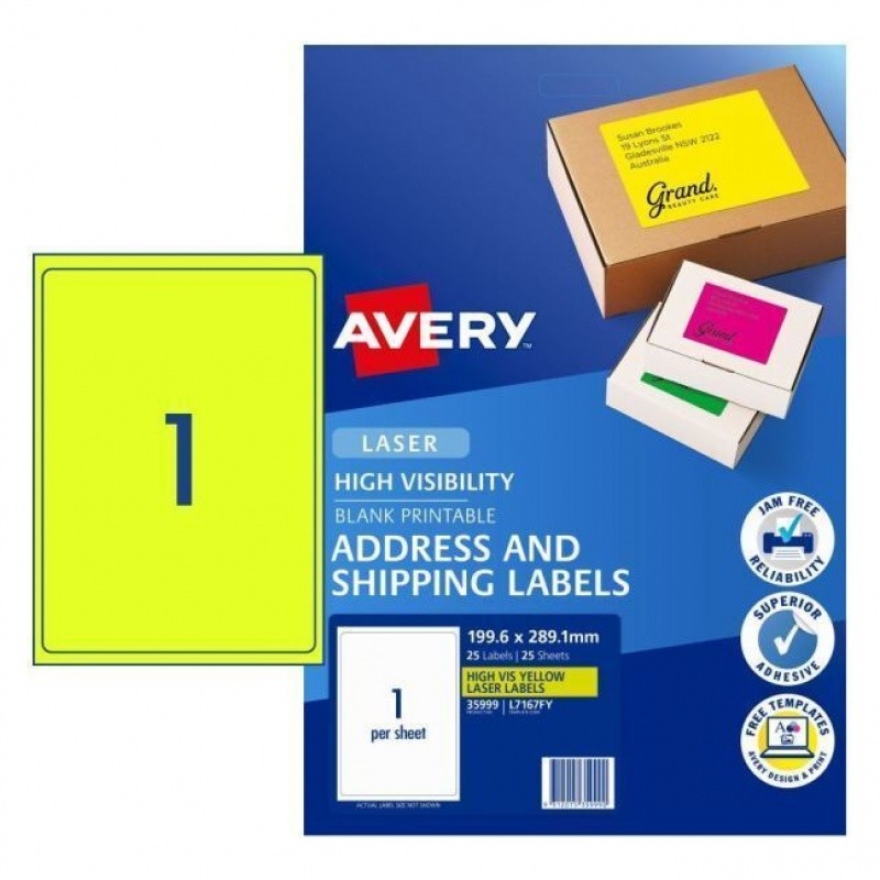 Avery Fluoro Yellow Shipping Labels 199.6 x 289.1 mm, 25 Labels Avery Fluoro Yellow Shipping Labels 199.6 x 289.1 mm, 25 Labels