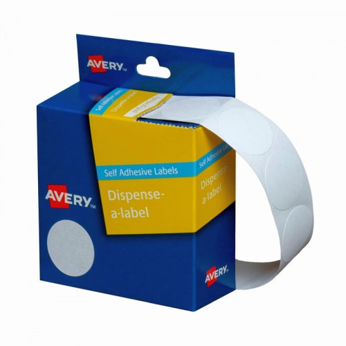 Avery White Dispenser Dot Stickers - 24 mm - 550 Labels - 1 Roll