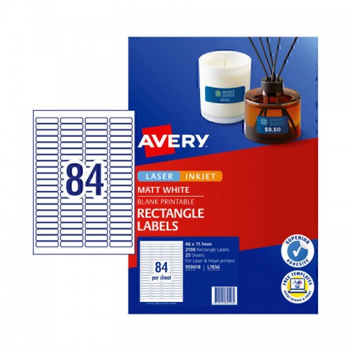Avery Permanent Multi-purpose Labels - 46 x 11.1 mm 84UP - 2100 Labels - 25 Sheets