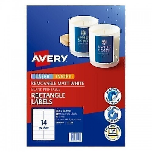 Avery Removable Multi-purpose Labels - 99.1 x 38.1 mm 14UP - 350 Labels - 25 Sheets