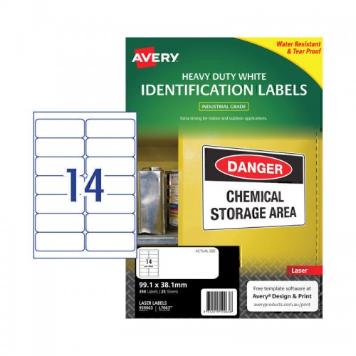 Avery White Heavy Duty Labels - 99.1 x 38.1 mm 14UP - 350 Labels - 25 Sheets