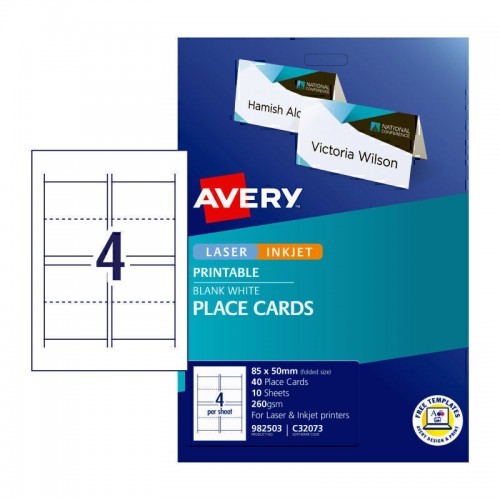 Avery Folded Place Cards - 85 x 50 mm 4UP - 40 Cards - 10 Sheets
