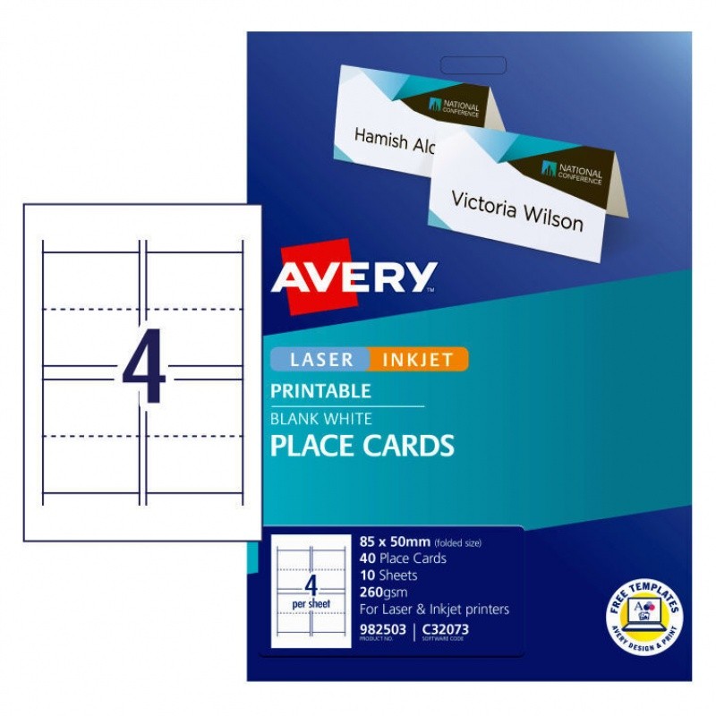 Avery White Folded Place Cards 85 x 50 mm, 40 Cards Avery White Folded Place Cards 85 x 50 mm, 40 Cards