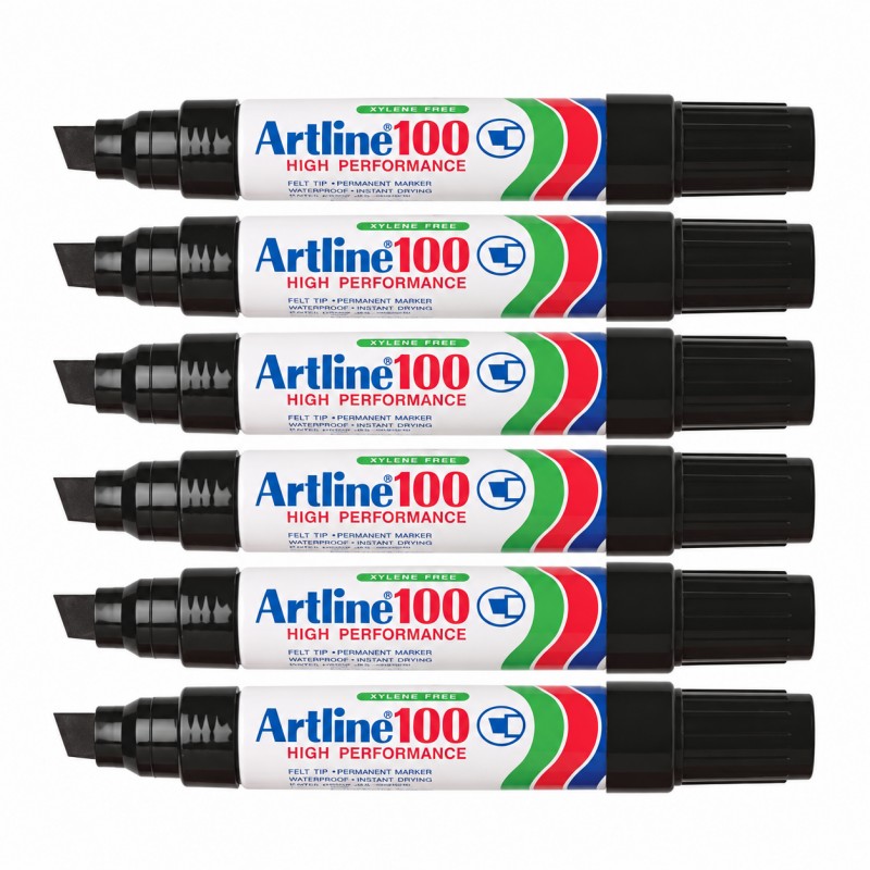 Artline 100 Permanent Marker 7.5 - 12 mm Chisel Tip Black, Box of 6 Artline 100 Permanent Marker 7.5 - 12 mm Chisel Tip Black, Box of 6