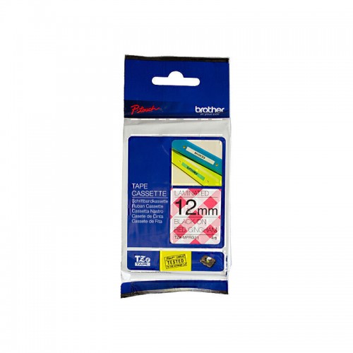 Brother Tze-MPRG31 Black on Red Gingham Laminated Label Tape - 12mm x 4m