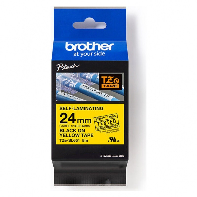 Brother TZe-SL651 Black on Yellow Self-Laminating Label Tape 24 mm x 8 m Brother TZe-SL651 Black on Yellow Self-Laminating Label Tape 24 mm x 8 m