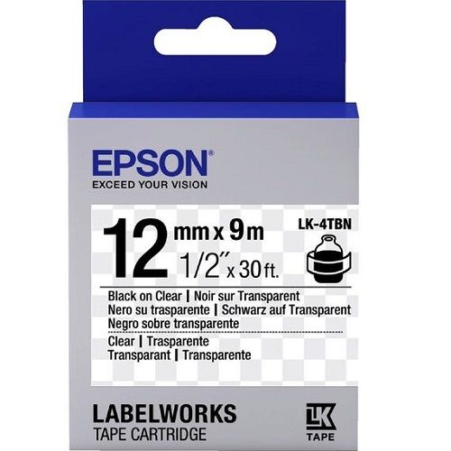 Epson C53S654102 (LK-4TBN) Black on Clear Label Tape - 12mm x 9m