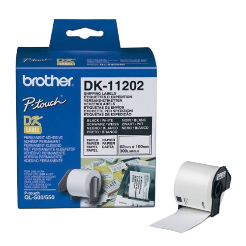 Brother DK-11202 Black on White Die-Cut Shipping / Name Badge Label Roll - 62mm x 100mm, 300 Labels