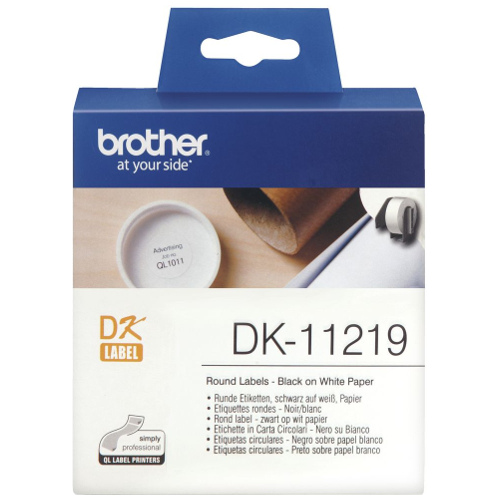 Brother DK-11219 Black on White Die-Cut Round Paper Label Roll - 12mm diam. 1,200 Labels