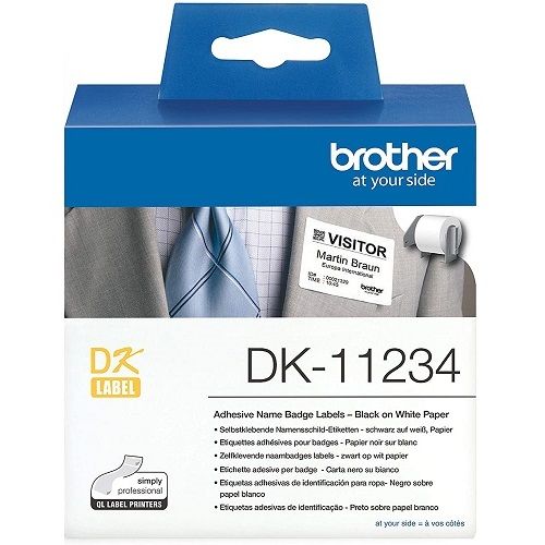Brother DK-11234 Black on White Adhesive Name Badge Label Roll - 60mm x 86mm, 260 Labels